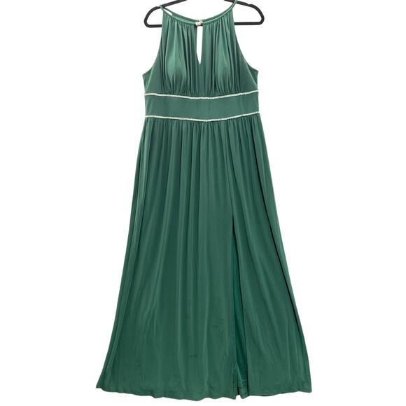 Oleg Cassini Emerald Green Rhinestone Halter Flowy A Line Evening Prom Dress 16W - Picture 1 of 9